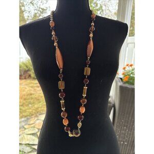 Chicos Brown Amber Gold Tone 20" Long Beaded Statement Necklace NEW